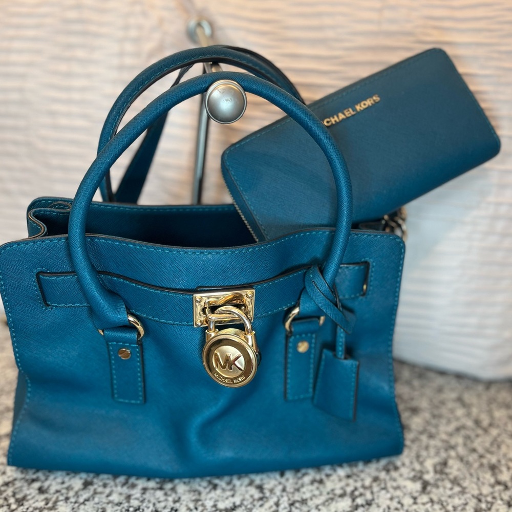 Michael Kors Teal Hamilton Satchel and Wallet Set!